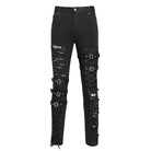 DEVIL FASHION Men's Punk Ripped Straps Straight-leg Pants