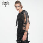 DEVIL FASHION Men's Punk Ripped Tassels Mesh Splice T-shirt