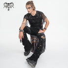 DEVIL FASHION Men's Punk Ripped Tassels Mesh Splice T-shirt