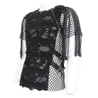 DEVIL FASHION Men's Punk Ripped Tassels Mesh Splice T-shirt