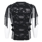 DEVIL FASHION Men's Punk Ripped Tassels Mesh Splice T-shirt