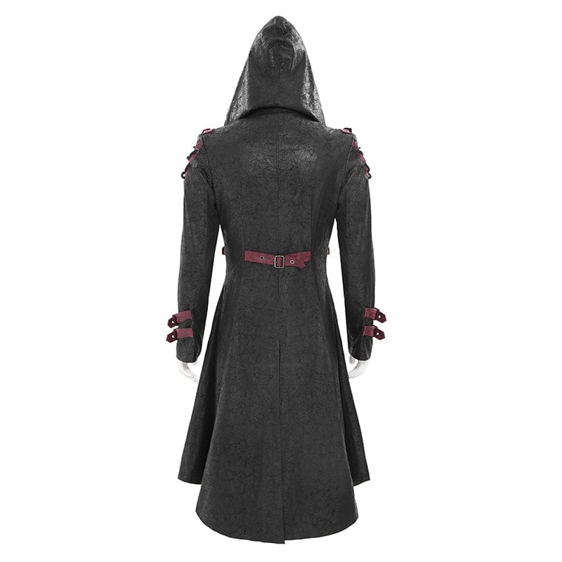 DEVIL FASHION Men's Punk Rivet Buckle Strap Hooded Jacket Black
