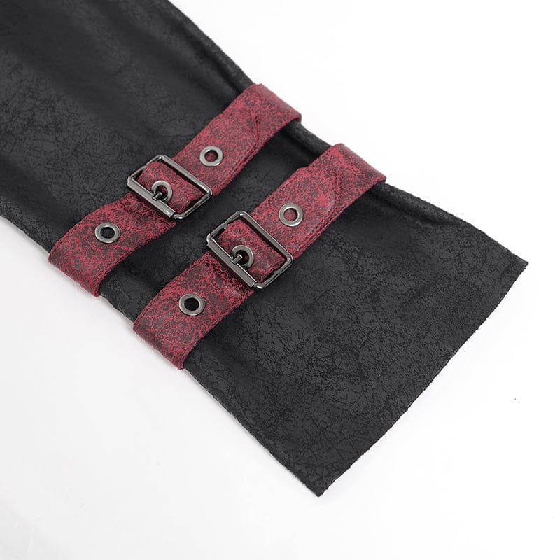 DEVIL FASHION Men's Punk Rivet Buckle Strap Hooded Jacket Black