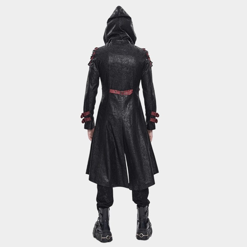 DEVIL FASHION Men's Punk Rivet Buckle Strap Hooded Jacket Black