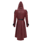 DEVIL FASHION Men's Punk Rivet Buckle Strap Hooded Jacket Red