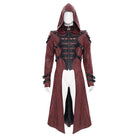 DEVIL FASHION Men's Punk Rivet Buckle Strap Hooded Jacket Red