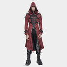 DEVIL FASHION Men's Punk Rivet Buckle Strap Hooded Jacket Red