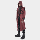 DEVIL FASHION Men's Punk Rivet Buckle Strap Hooded Jacket Red