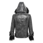 DEVIL FASHION Men's Punk Rivet Strap Plush Splice Hooded Coat