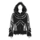 DEVIL FASHION Men's Punk Rivet Strap Plush Splice Hooded Coat