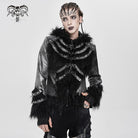 DEVIL FASHION Men's Punk Rivet Strap Plush Splice Hooded Coat