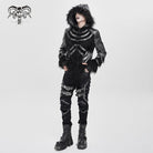 DEVIL FASHION Men's Punk Rivet Strap Plush Splice Hooded Coat