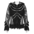 DEVIL FASHION Men's Punk Rivet Strap Plush Splice Hooded Coat