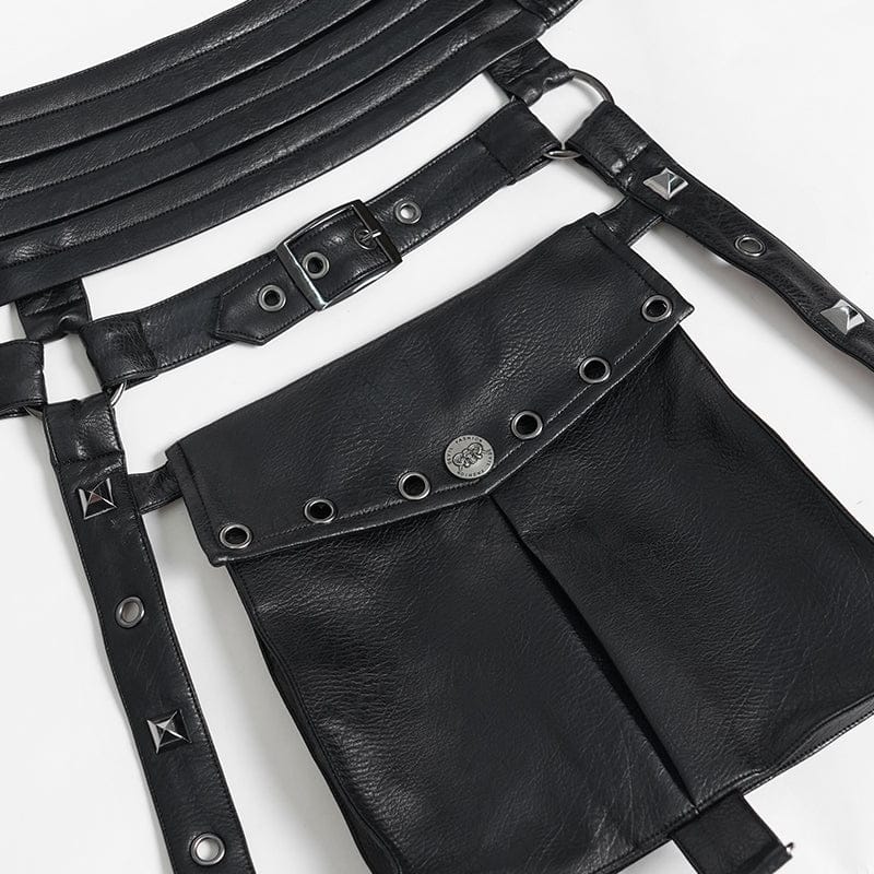 DEVIL FASHION Men's Punk Rivet Strappy Harness Belt with Pouches Black