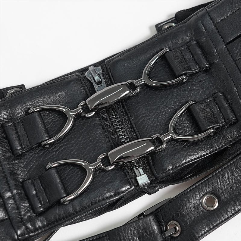 DEVIL FASHION Men's Punk Rivet Strappy Harness Belt with Pouches Black