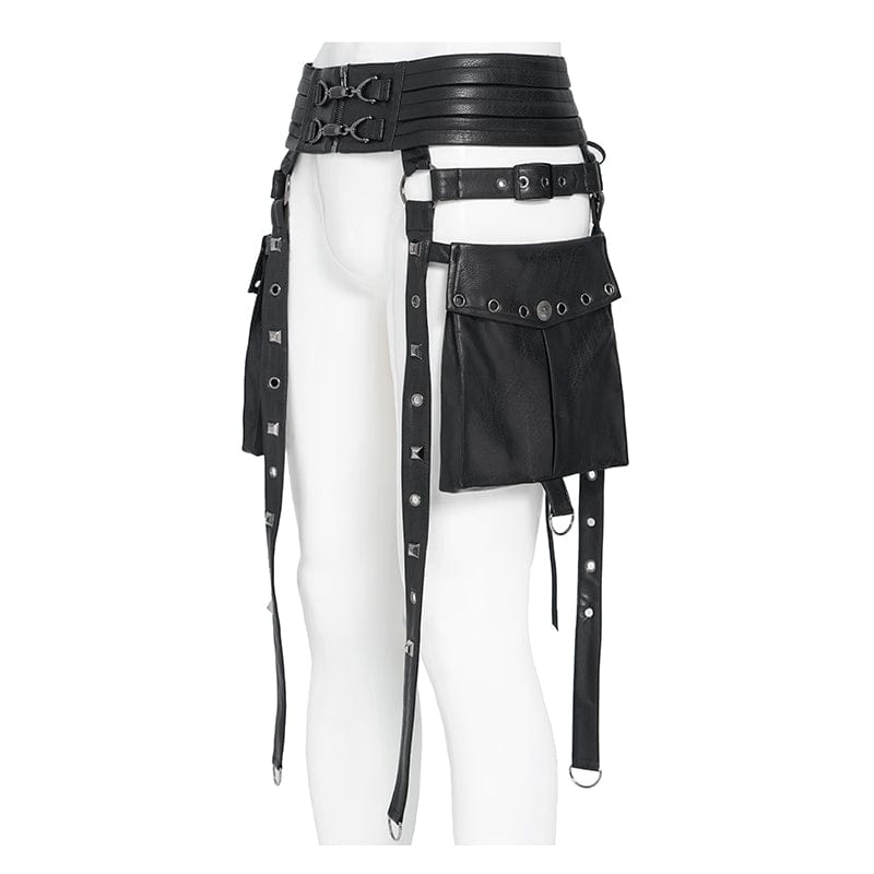 DEVIL FASHION Men's Punk Rivet Strappy Harness Belt with Pouches Black