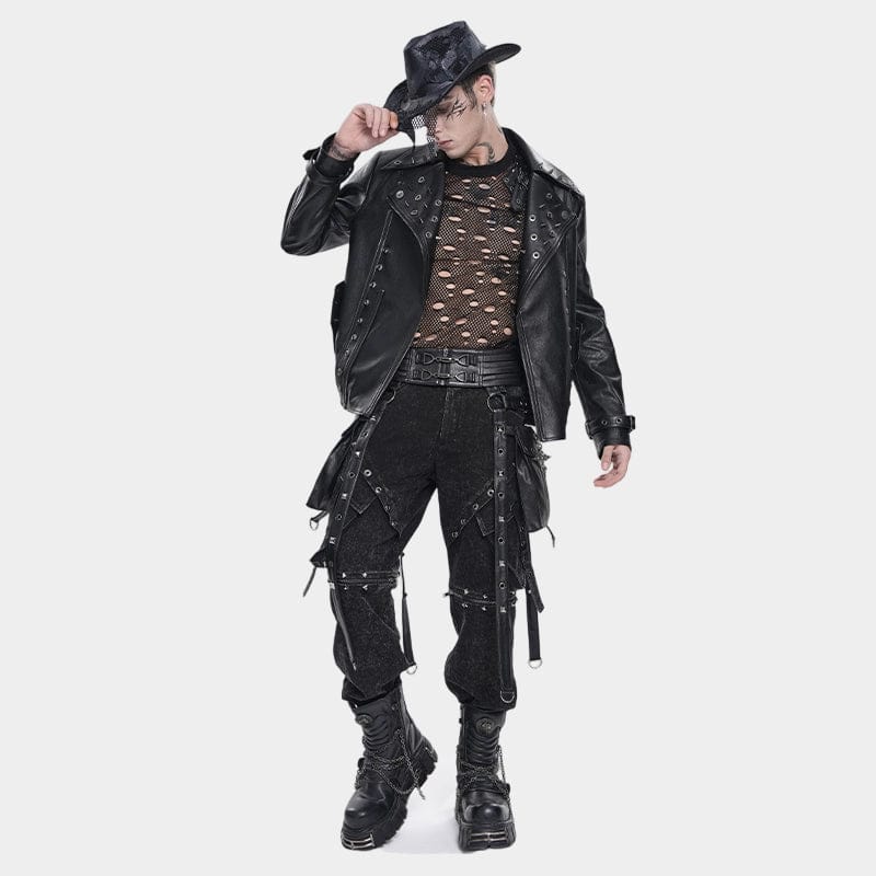 DEVIL FASHION Men's Punk Rivet Strappy Harness Belt with Pouches Black
