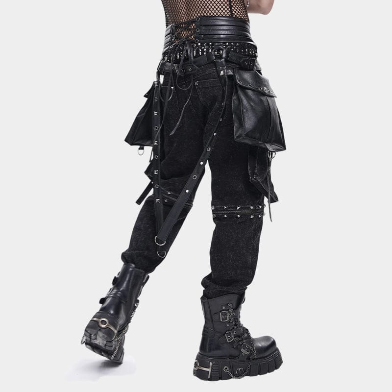DEVIL FASHION Men's Punk Rivet Strappy Harness Belt with Pouches Black