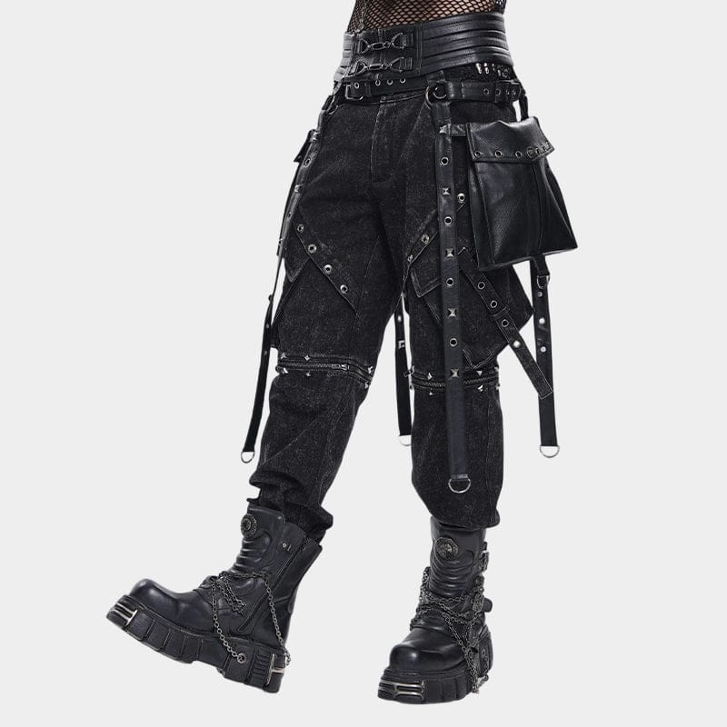 DEVIL FASHION Men's Punk Rivet Strappy Harness Belt with Pouches Black