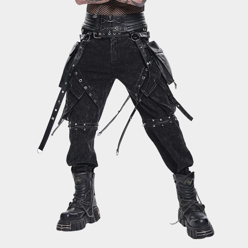 DEVIL FASHION Men's Punk Rivet Strappy Harness Belt with Pouches Black