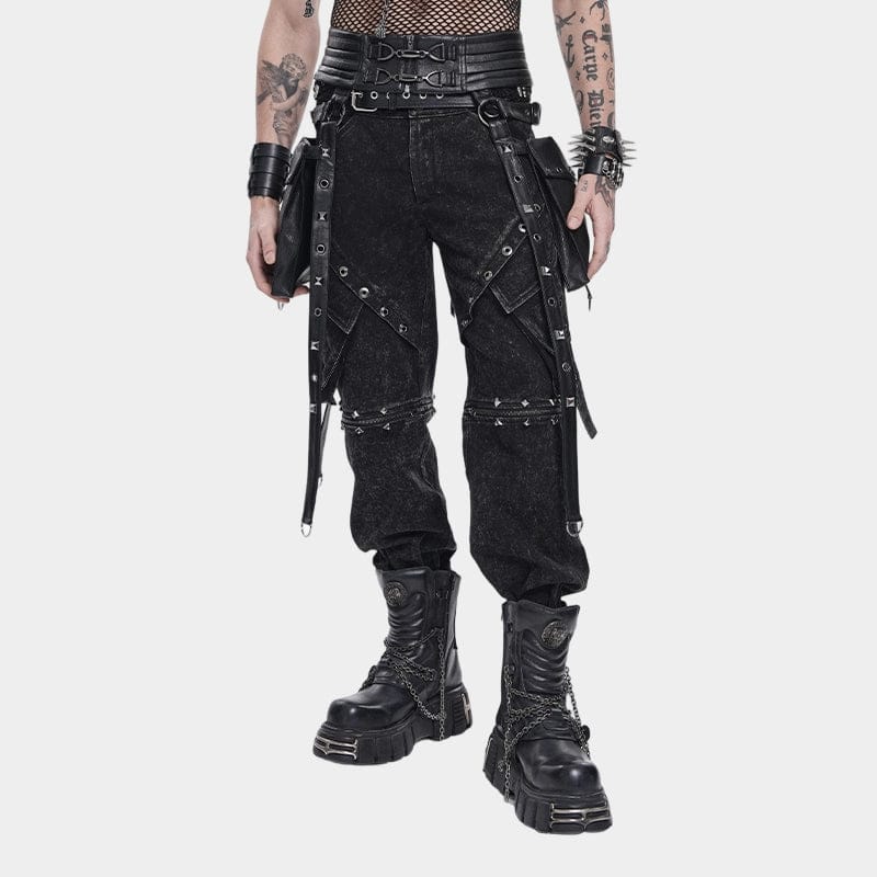 DEVIL FASHION Men's Punk Rivet Strappy Harness Belt with Pouches Black