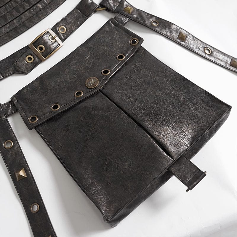 DEVIL FASHION Men's Punk Rivet Strappy Harness Belt with Pouches Bronze