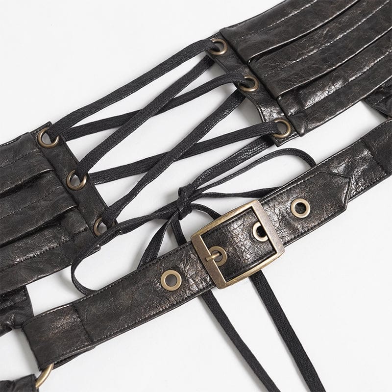 DEVIL FASHION Men's Punk Rivet Strappy Harness Belt with Pouches Bronze