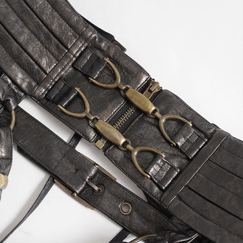 Men's Punk Rivet Strappy Harness Belt with Pouches Bronze – Punk
