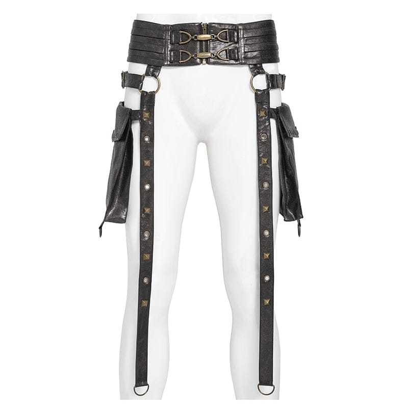 Men's Punk Rivet Strappy Harness Belt with Pouches Bronze – Punk