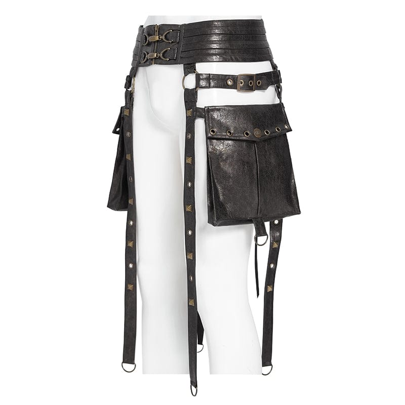 DEVIL FASHION Men's Punk Rivet Strappy Harness Belt with Pouches Bronze