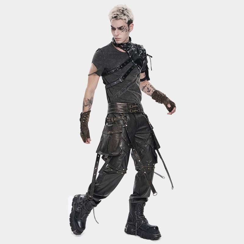DEVIL FASHION Men's Punk Rivet Strappy Harness Belt with Pouches Bronze