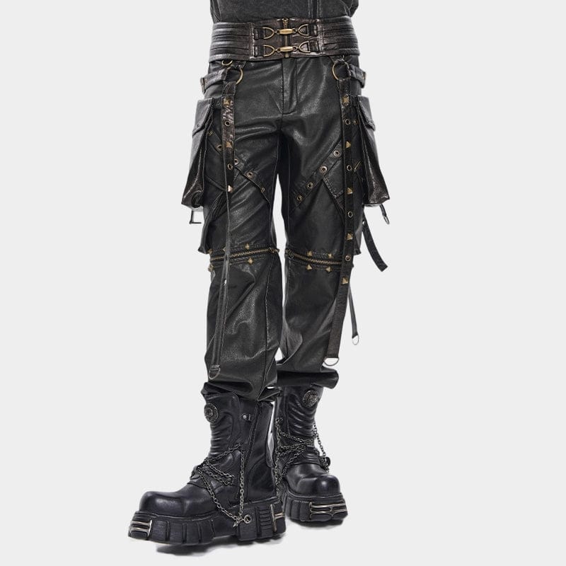 DEVIL FASHION Men's Punk Rivet Strappy Harness Belt with Pouches Bronze