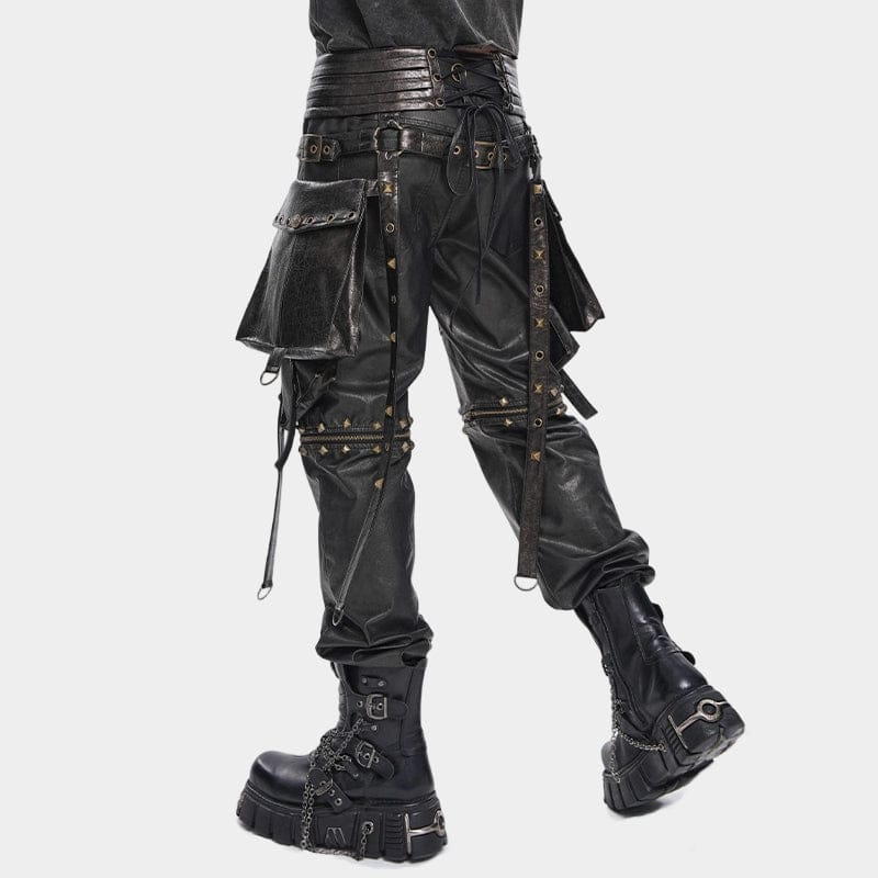 DEVIL FASHION Men's Punk Rivet Strappy Harness Belt with Pouches Bronze