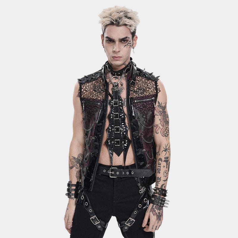 Men's Punk Rivets Chains Mesh Patchwork Vest – Punk Design