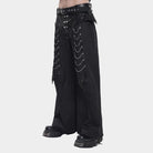 DEVIL FASHION Men's Punk Rivets Chains Zip Pants