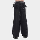 DEVIL FASHION Men's Punk Rivets Chains Zip Pants