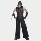 DEVIL FASHION Men's Punk Rivets Chains Zip Pants