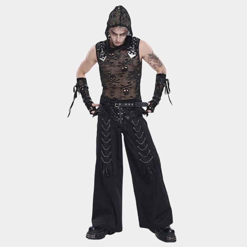 DEVIL FASHION Men's Punk Rivets Chains Zip Pants