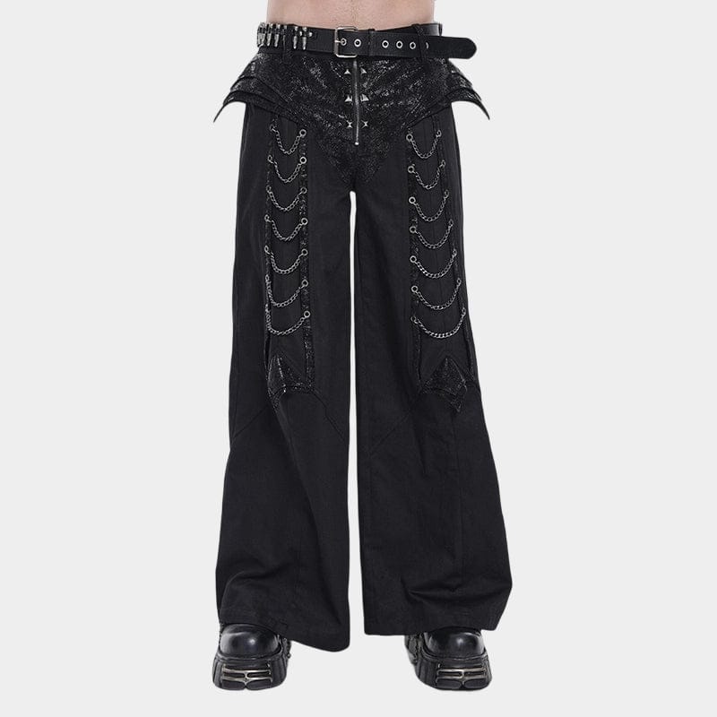 DEVIL FASHION Men's Punk Rivets Chains Zip Pants