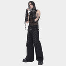 DEVIL FASHION Men's Punk Rivets Chains Zip Pants