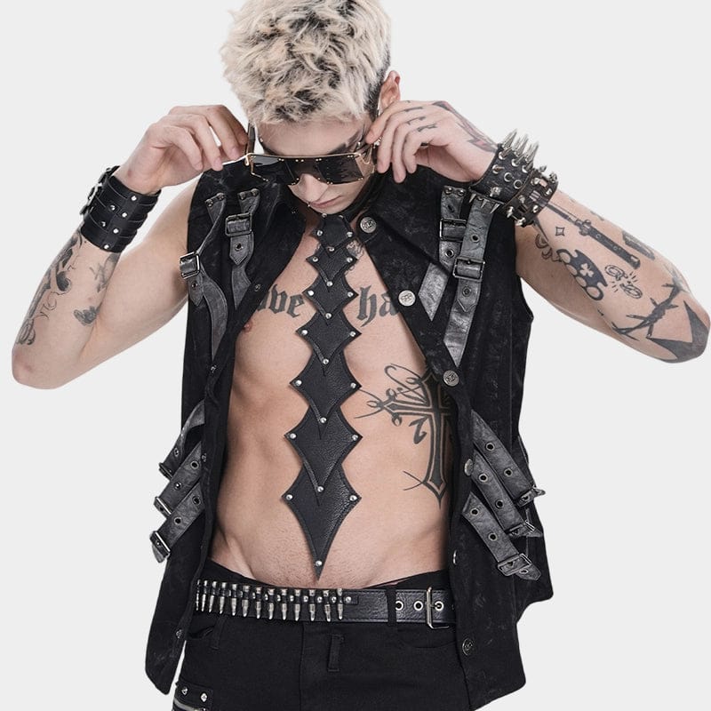 DEVIL FASHION Men's Punk Rivets Layered Neckwear
