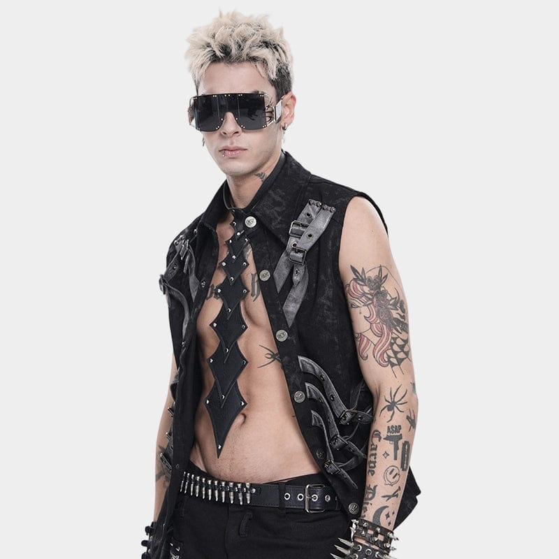 DEVIL FASHION Men's Punk Rivets Layered Neckwear