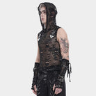 DEVIL FASHION Men's Punk Skull Hooded Mesh Tank Top