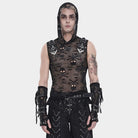 DEVIL FASHION Men's Punk Skull Hooded Mesh Tank Top
