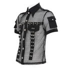Camisa de malla con bolsillos pequeños y estampado de balas y remaches para hombre de DEVIL FASHION, estilo punk.
