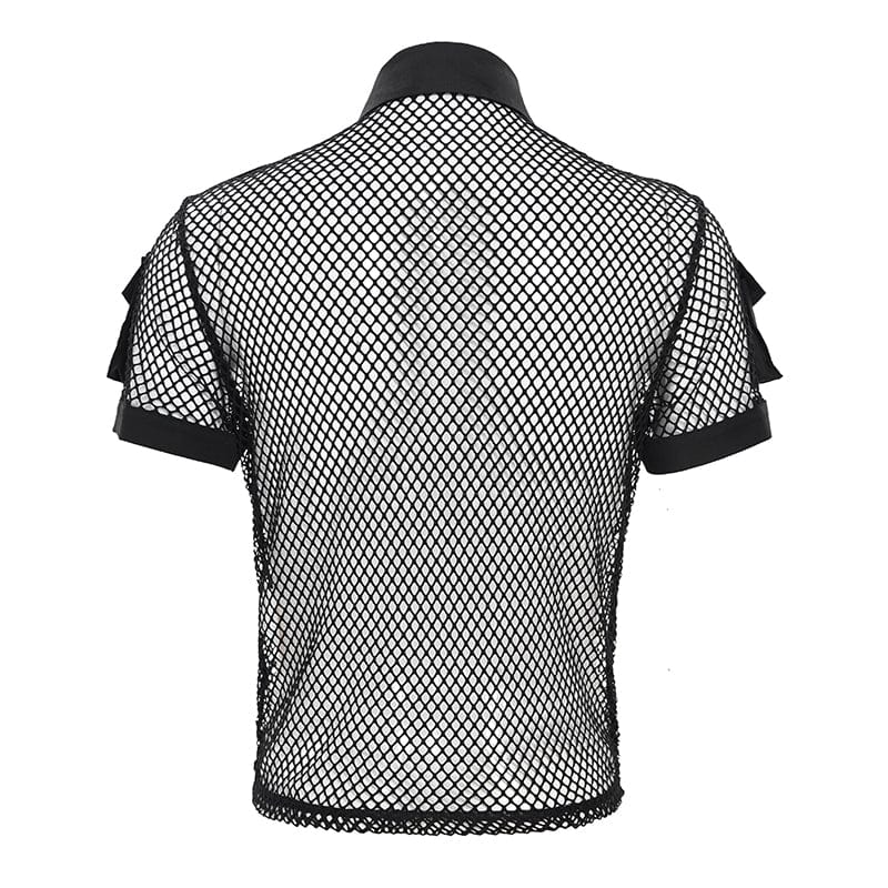 Men's Punk Small Pockets Bullet & Rivet Mesh Shirt – Punk Design