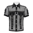 Camisa de malla con bolsillos pequeños y estampado de balas y remaches para hombre de DEVIL FASHION, estilo punk.