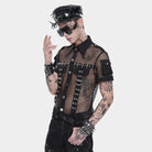 Camisa de malla con bolsillos pequeños y estampado de balas y remaches para hombre de DEVIL FASHION, estilo punk.