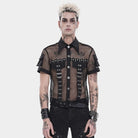 Camisa de malla con bolsillos pequeños y estampado de balas y remaches para hombre de DEVIL FASHION, estilo punk.