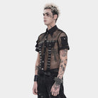 Camisa de malla con bolsillos pequeños y estampado de balas y remaches para hombre de DEVIL FASHION, estilo punk.
